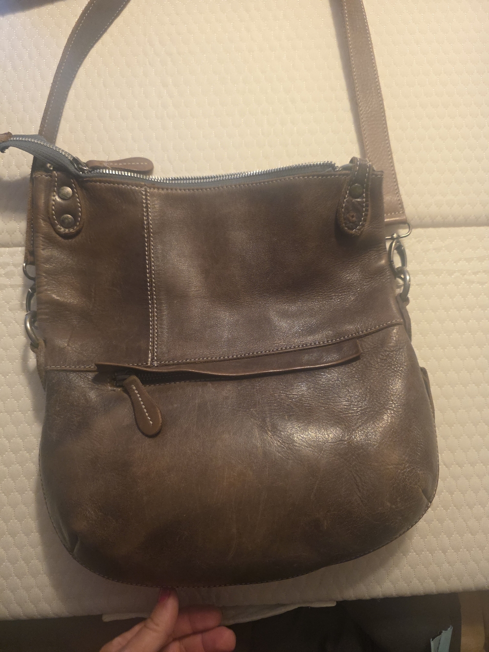 BED|STU Tahiti Distressed Brown Leather Shoulder Bag with Silver Hardware - Picture 6 of 7